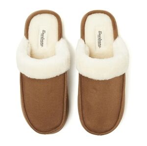 NWOT Dearfoams Cozy Comfort Women's Microsuede Moc Toe Scuff Slippers Chestnut